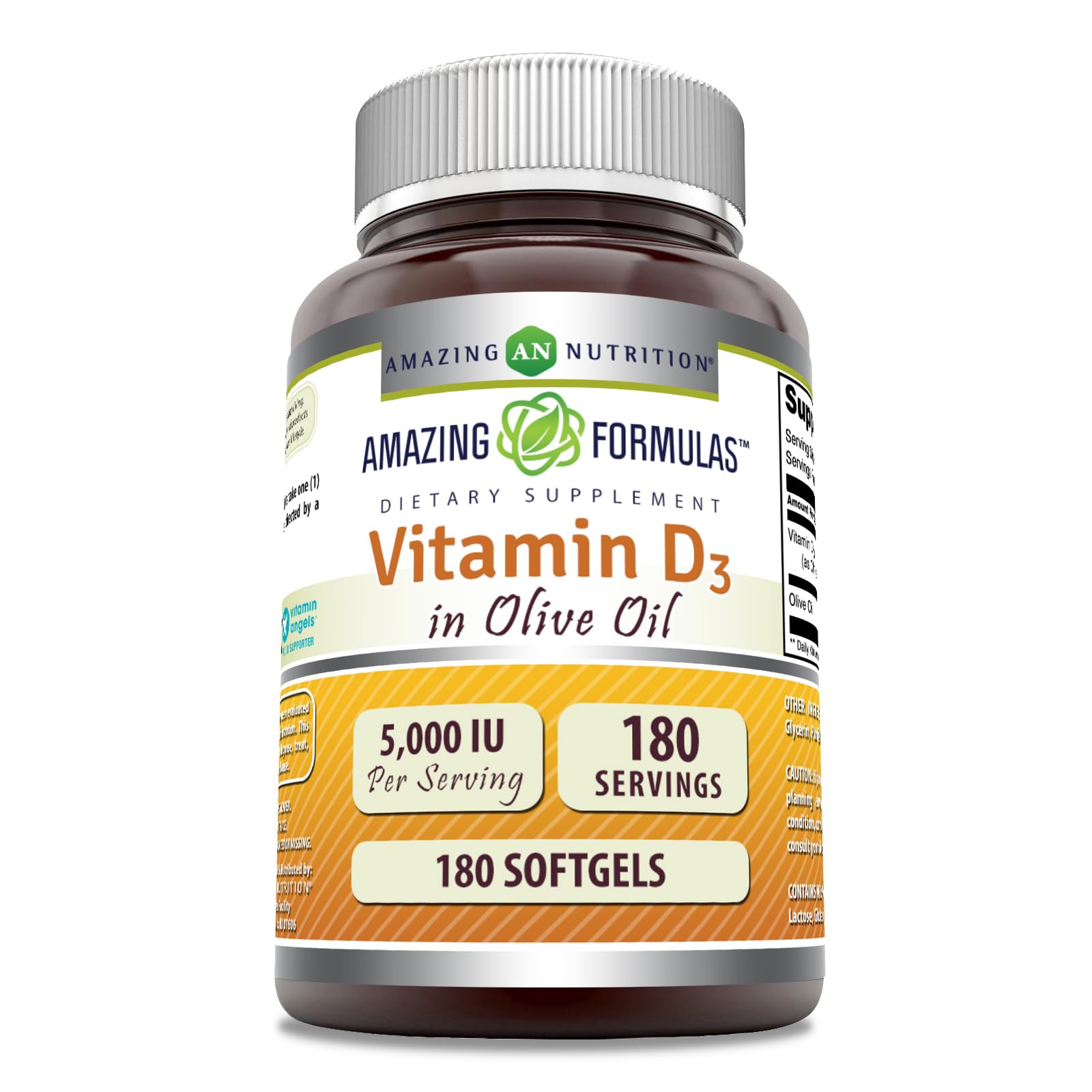 Amazing Nutrition vitamine D3 à l'huile d'olive, bouteille pratique pour l'apport quotidien