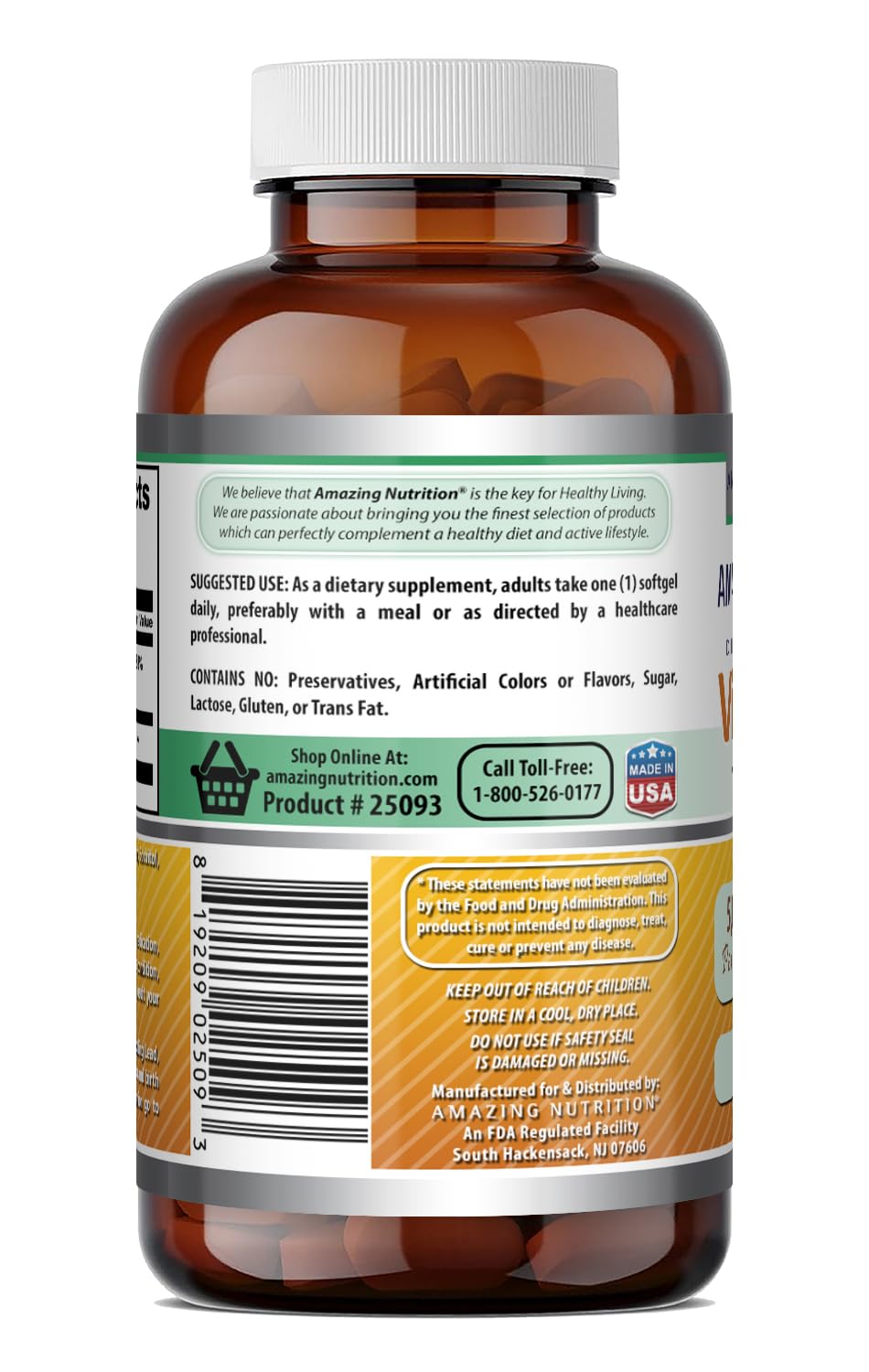 Amazing Nutrition Vitamine D3 sans OGM : étiquette lisible et traçabilité assurée.