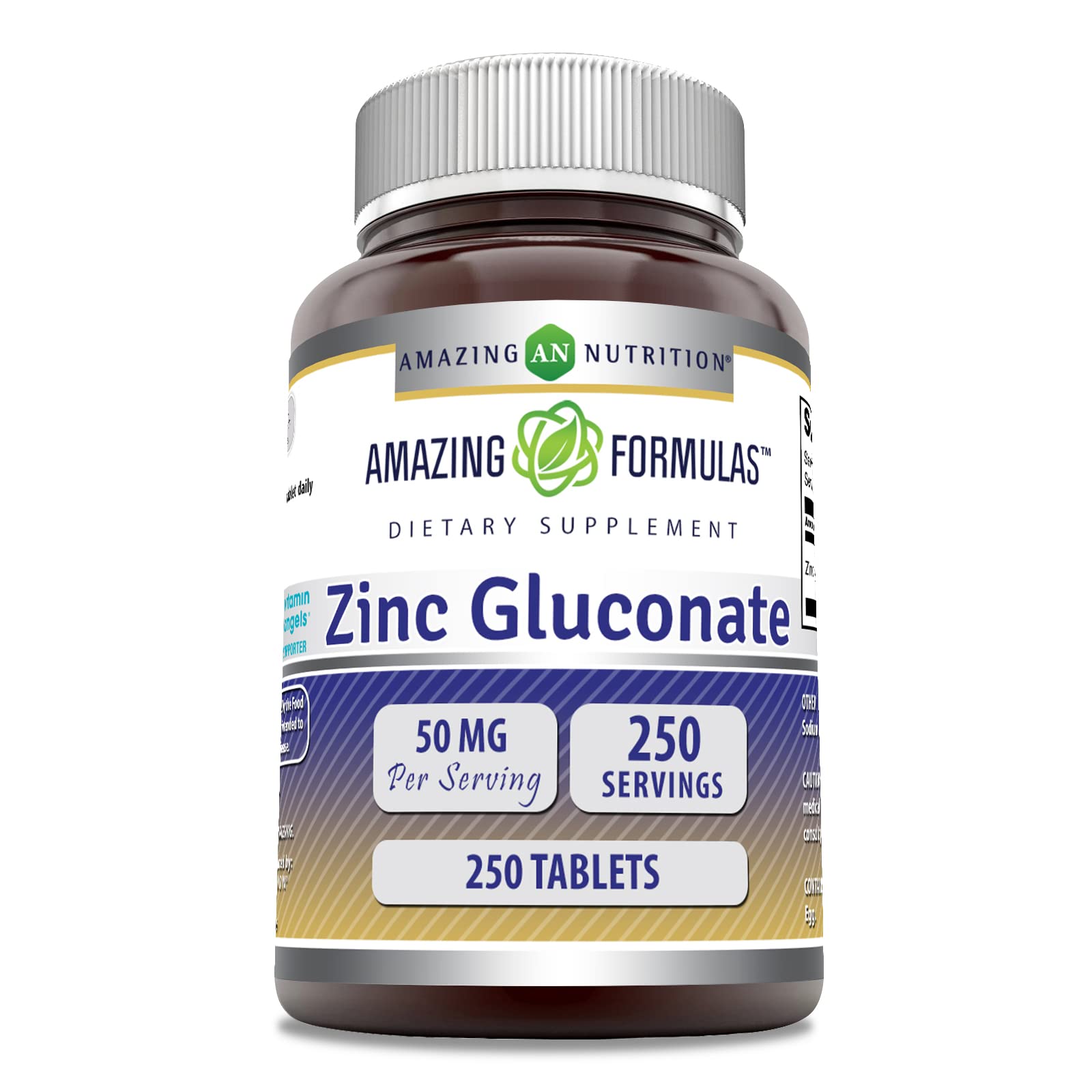Amazing Nutrition Zinc gluconate 50 mg – bouteille prête à l’usage quotidien.