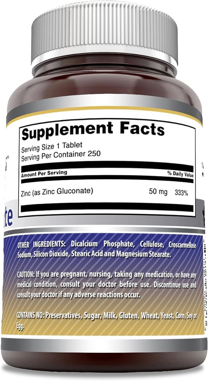 Bouteille Zinc Gluconate Amazing Nutrition, pratique et pureté garantie.