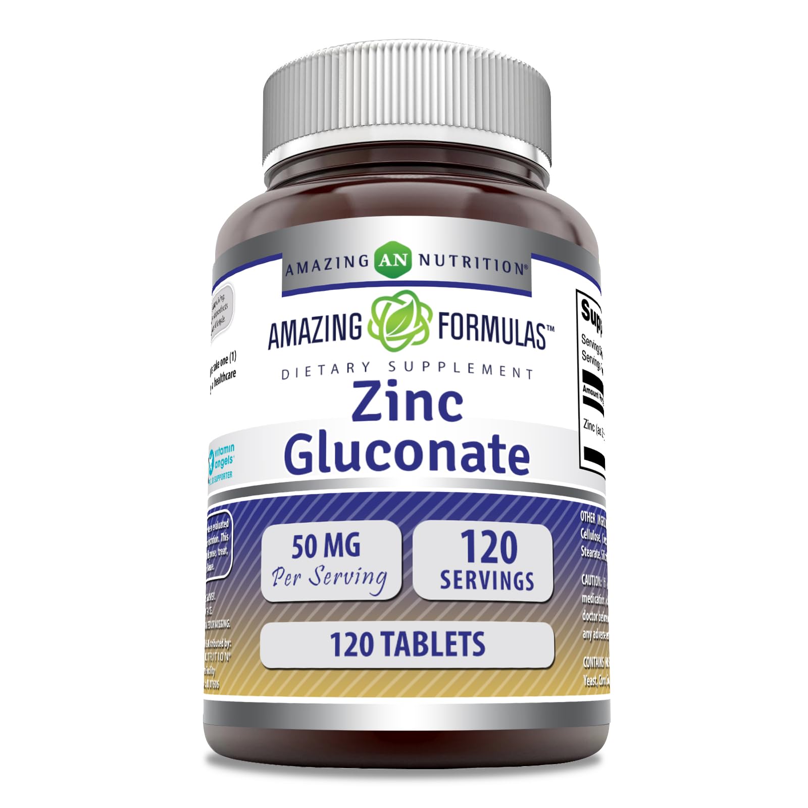 Amazing Nutrition Zinc Gluconate comprimé-bouteille: format pratique pour la routine quotidienne.