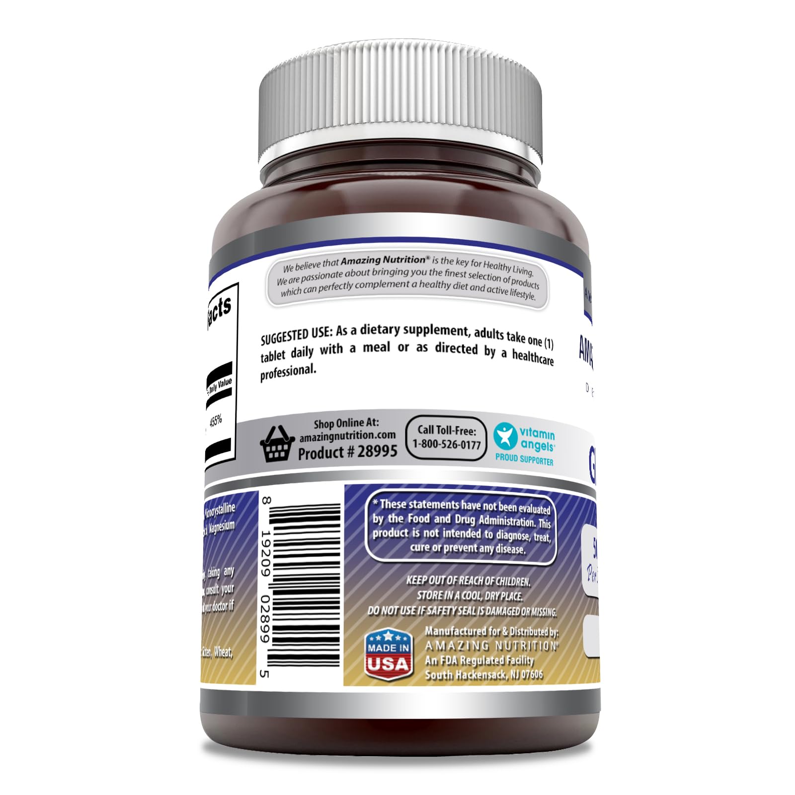 Amazing Nutrition Zinc Gluconate etiquette-produit: étiquette transparente avec informations de fabrication.