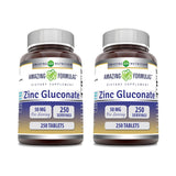 Tablettes zinc gluconate Amazing Nutrition, 50 mg par portion, faciles à avaler.