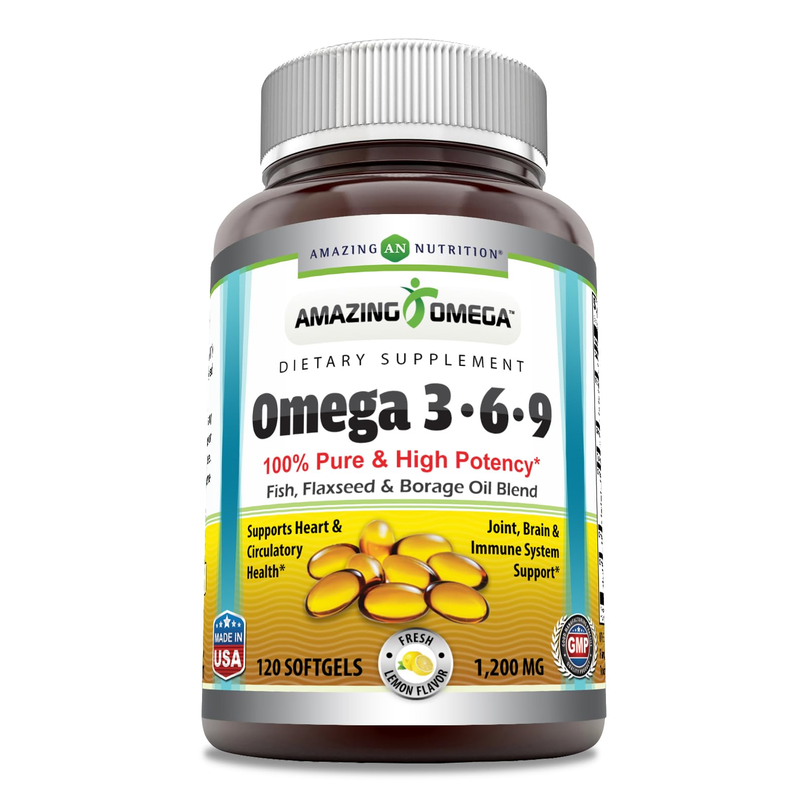 Amazing Omega 3.6.9 – Bouteille vue de face, soutien potentiel au bien-être quotidien.
