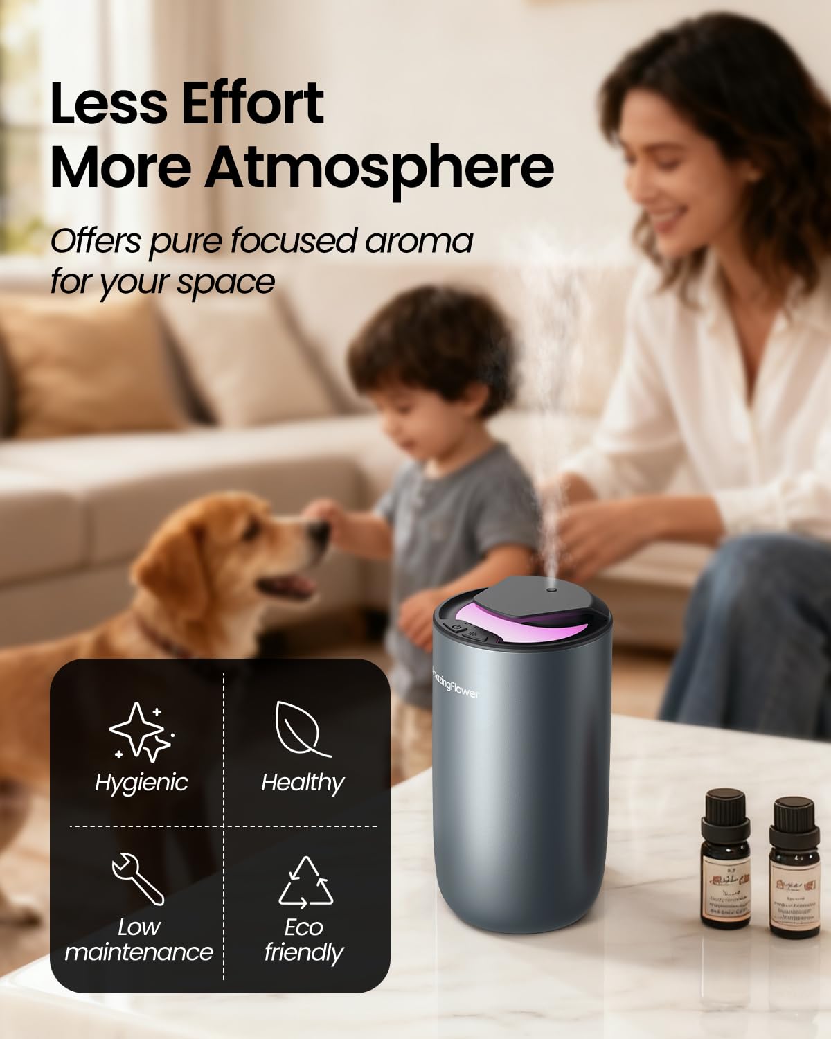 AMAZING FLOWER diffuseur petit format avec 3 niveaux de brume pour chaque espace