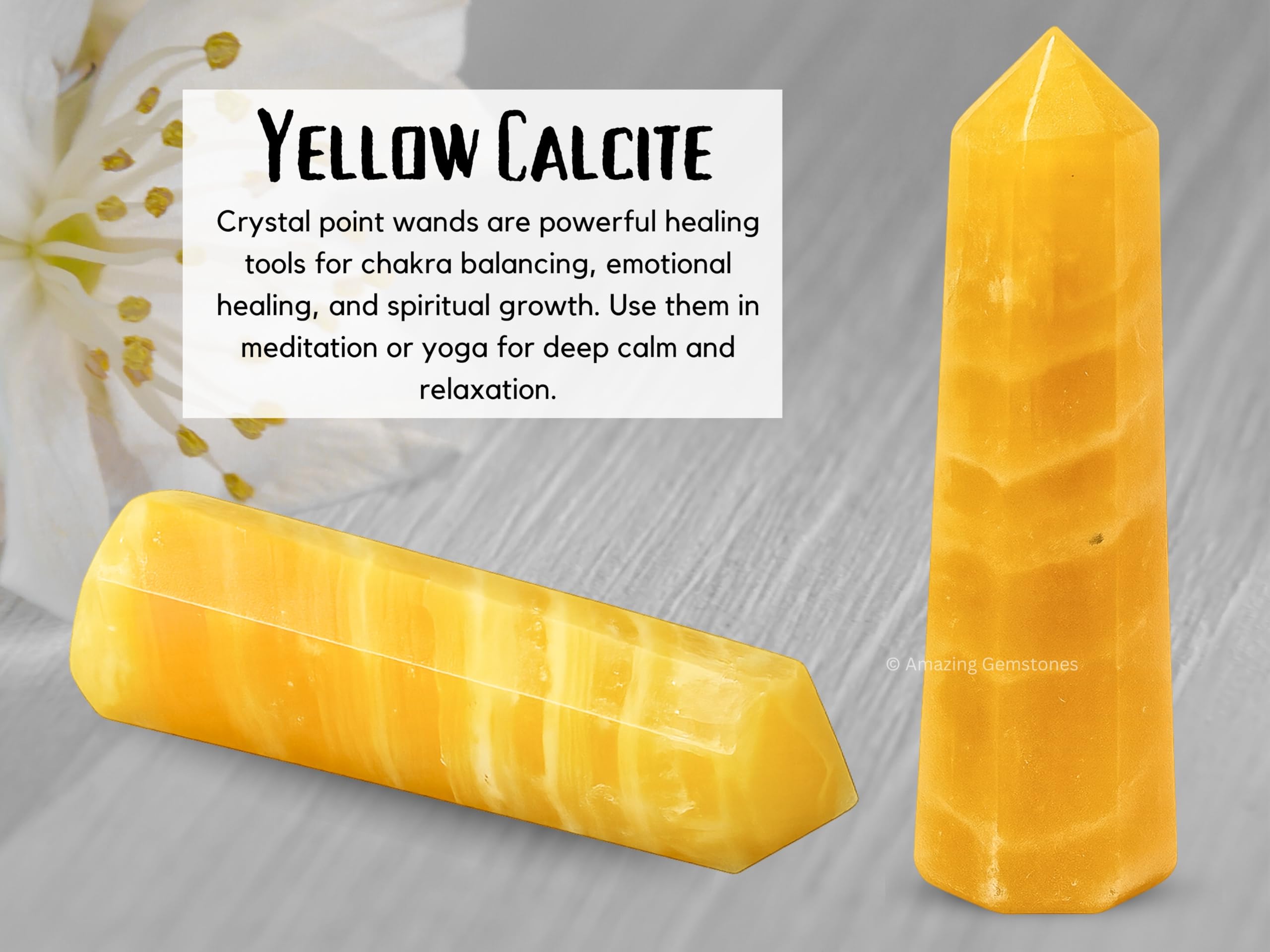 Amazing Gemstone configuration pointe calcite jaune, harmonie et clarté énergétique dans la pièce.