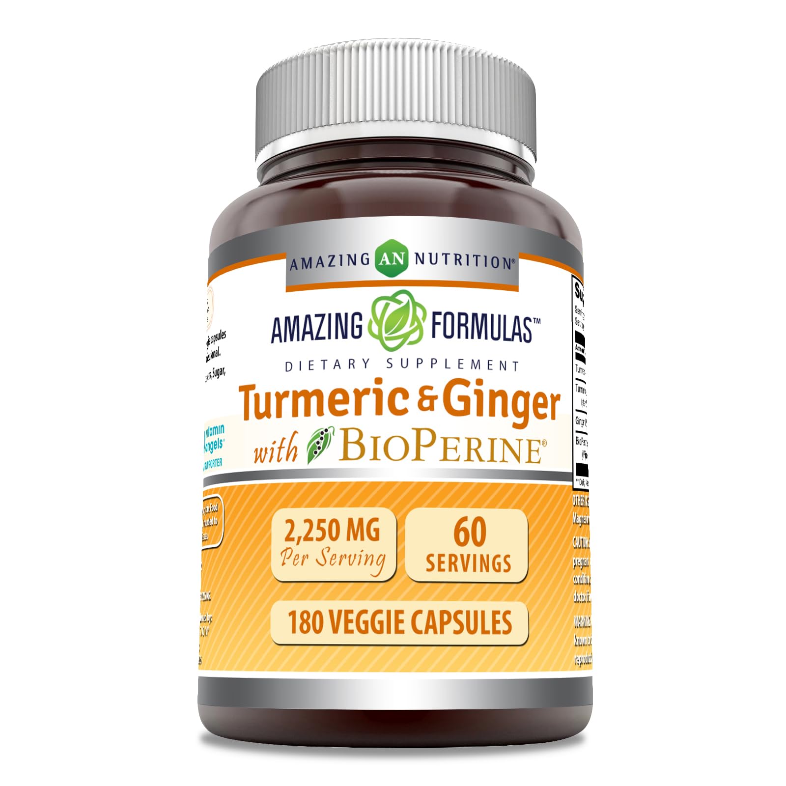 Amazing Nutrition curcuma-gingembre-bioperine-bouteille: capsule dorée et pratique pour votre routine.