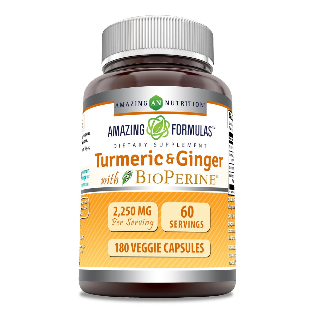 Amazing Nutrition curcuma-gingembre-bioperine-bouteille: capsule dorée et pratique pour votre routine.
