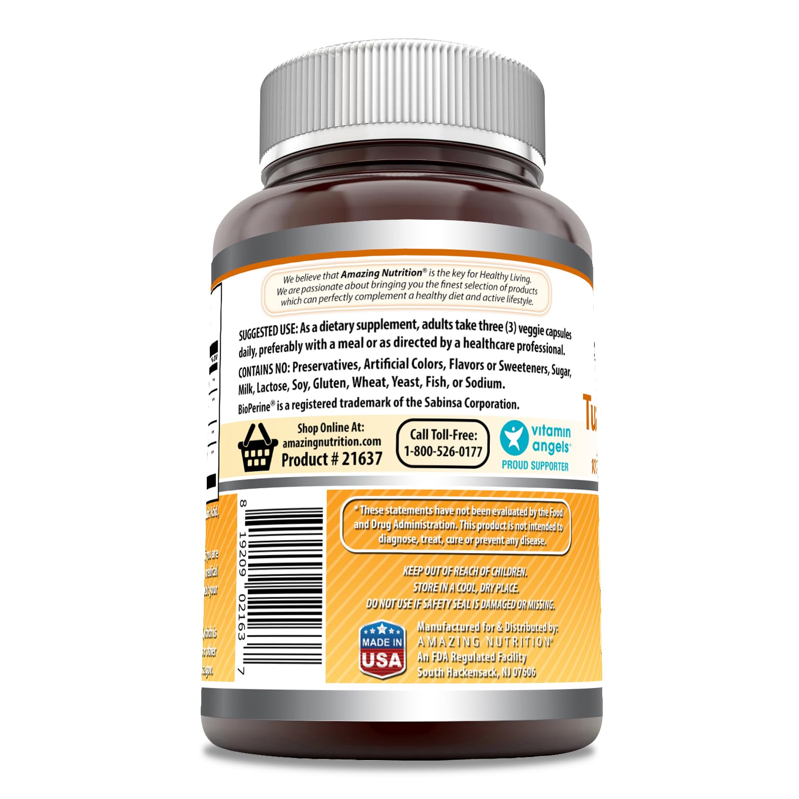 Amazing Nutrition-curcuma-gingembre-bioperine-emballage: étiquette claire et traçabilité consommateur.