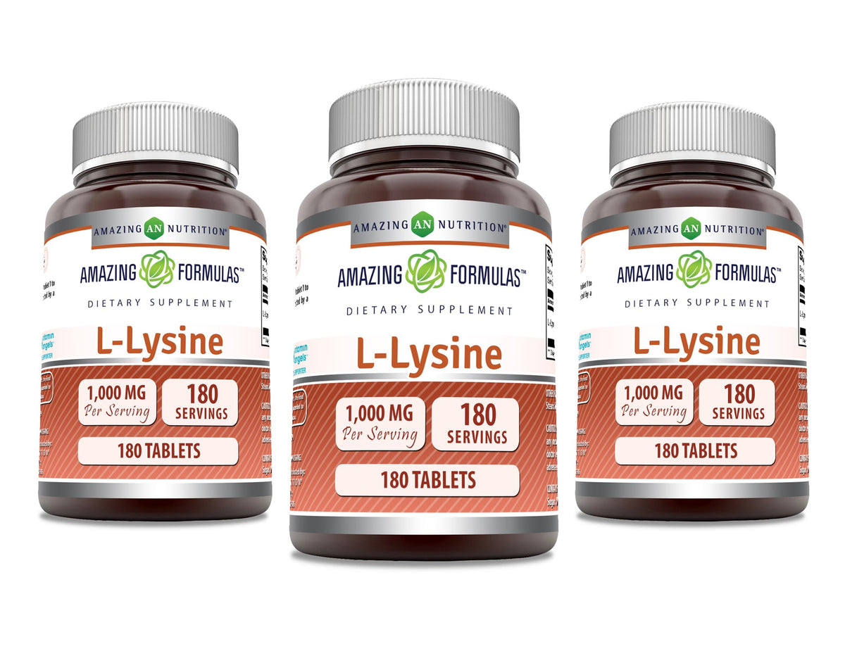 Amazing Nutrition L-Lysine, tablette dans bouteille, soutien nutritionnel quotidien possible.