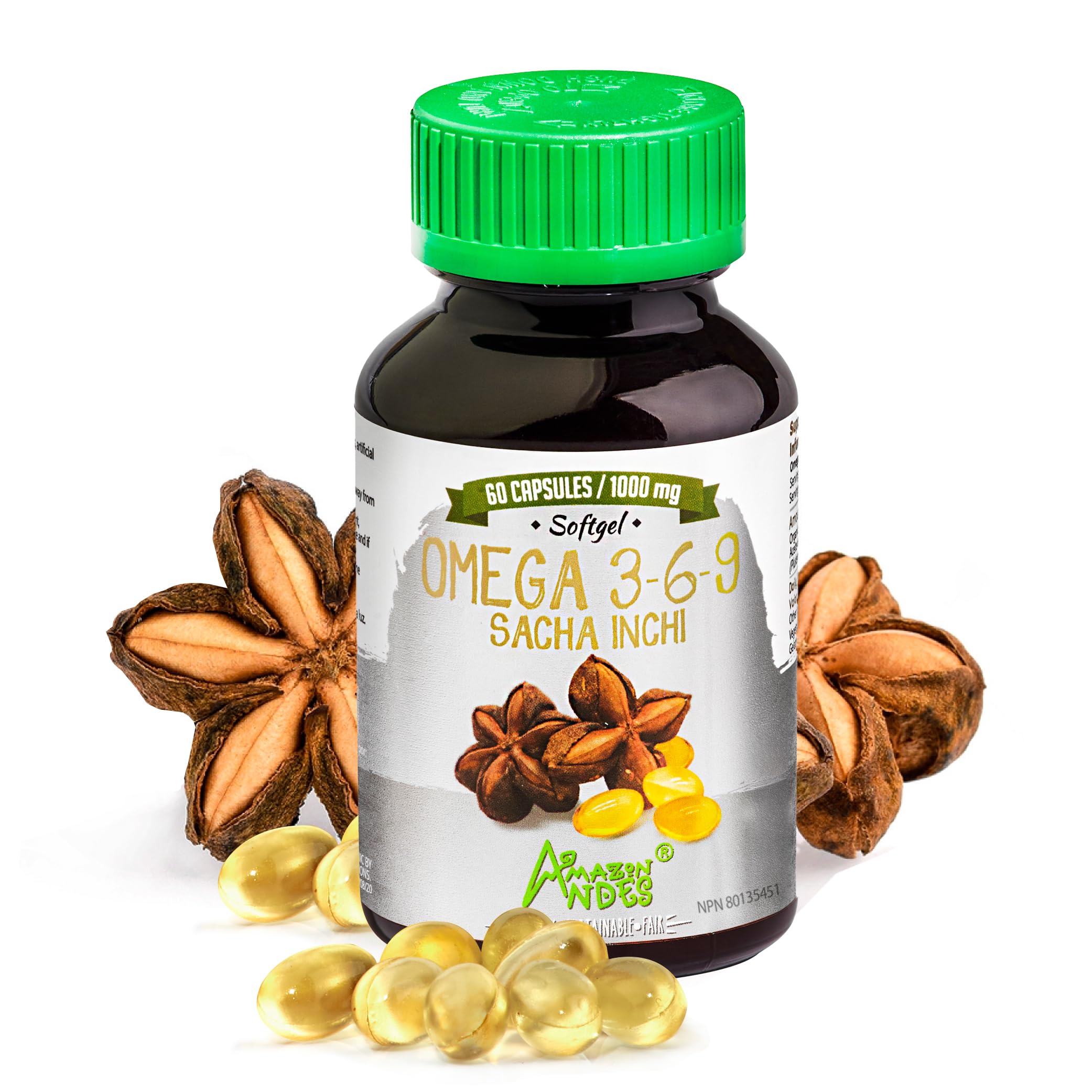 Huile Sacha Inchi Amazon Andes, bouteille presse froide, riche en oméga.