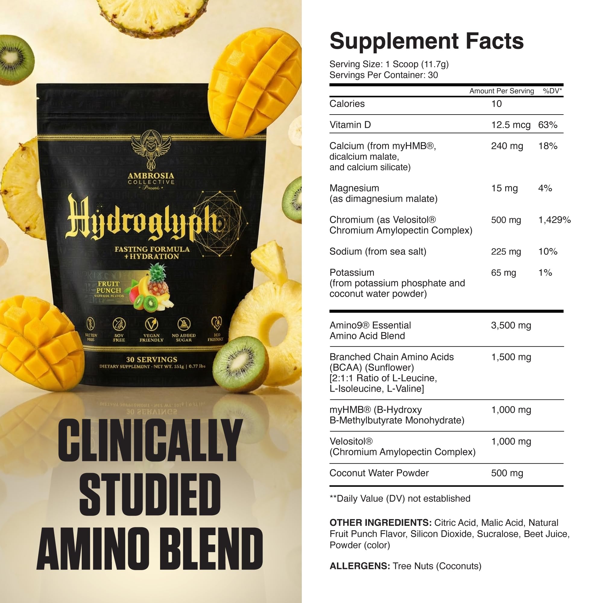 Ambrosia Hydroglyph - poudre électrolyte prête à l'emploi, soutien à l'hydratation et à l'énergie.