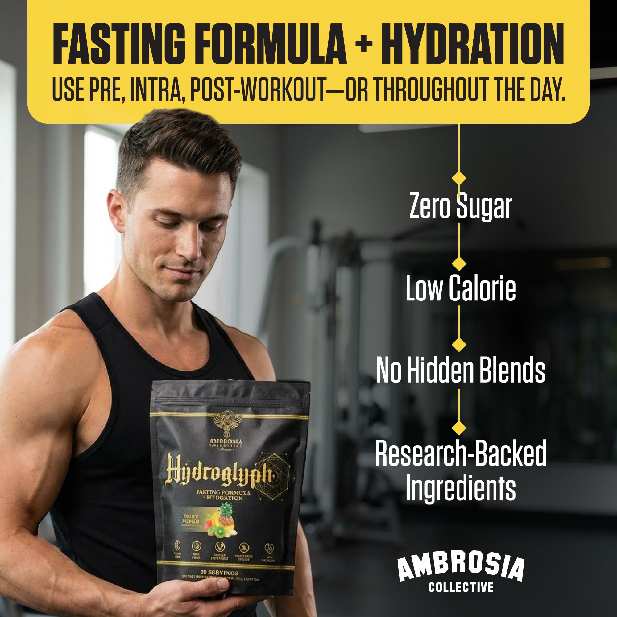 Ambrosia Hydroglyph - sachet-mesure pratique pour dosage rapide pendant l'entraînement.