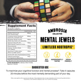 Ambrosia Mental Jewels – bouteille de capsules végétales pour une utilisation quotidienne.