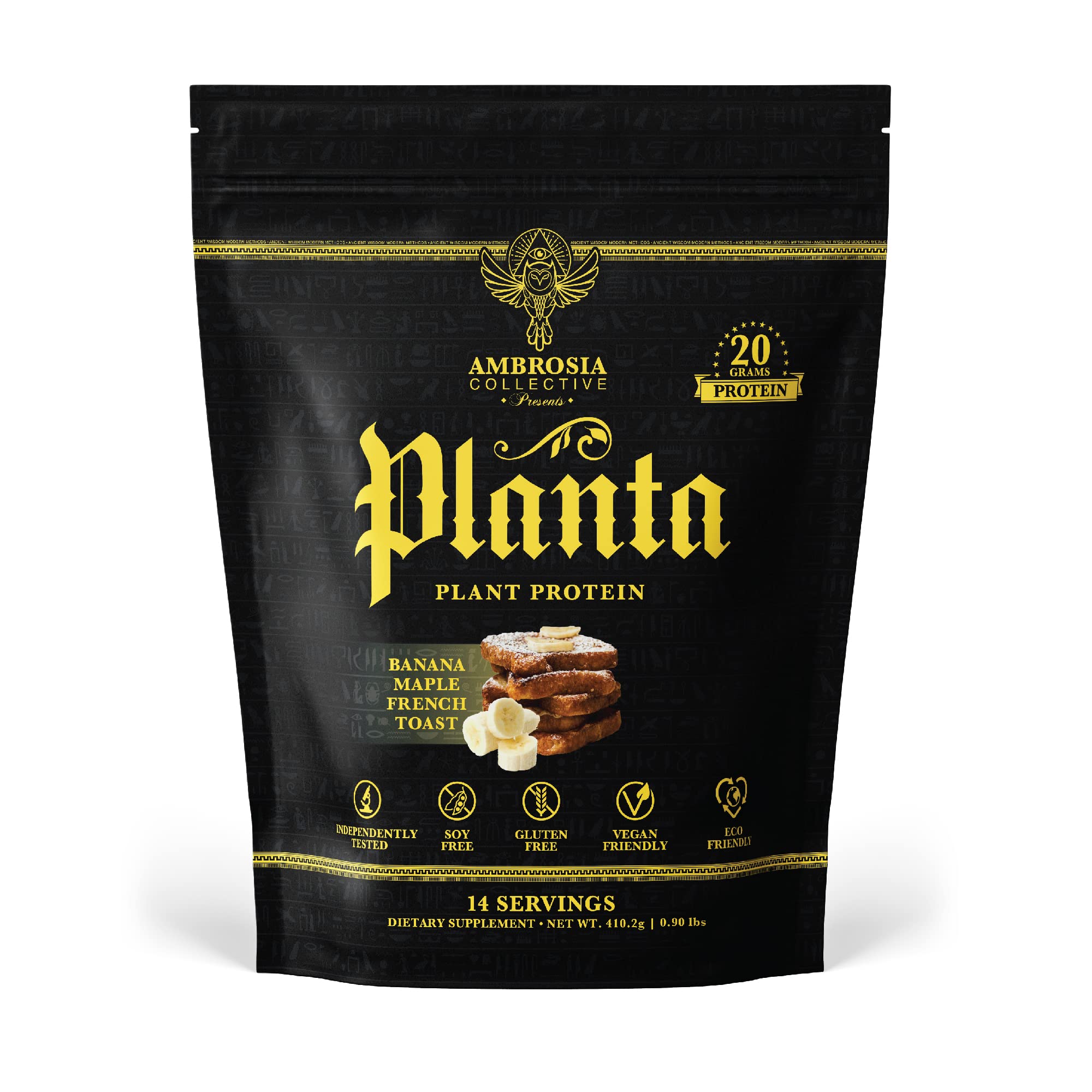 Poudre de protéine Ambrosia Planta vegan Banane Maple riche en protéines végétales.