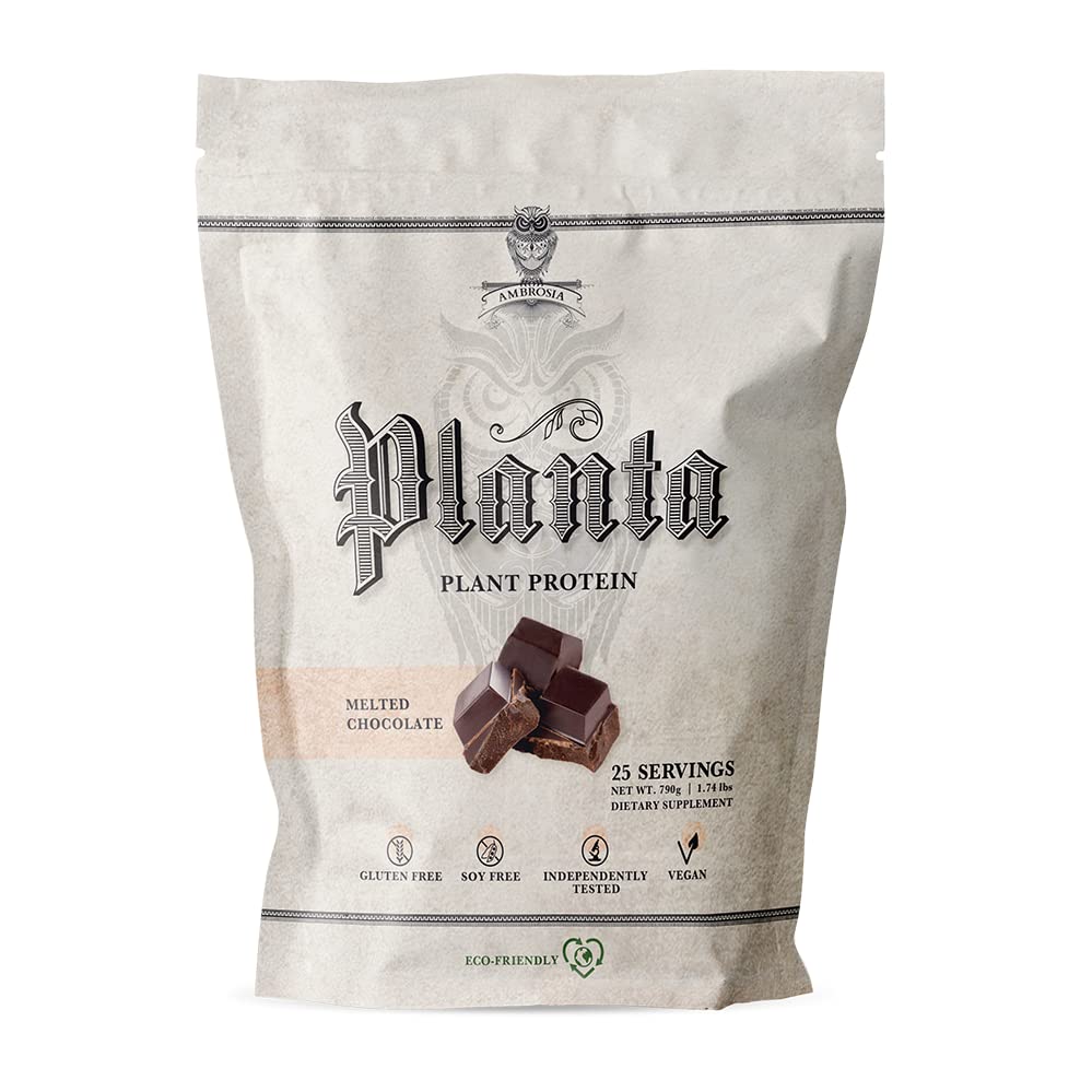 Ambrosia Planta poudre protéinée végétale goût chocolat fondant, idéal après l’entraînement.