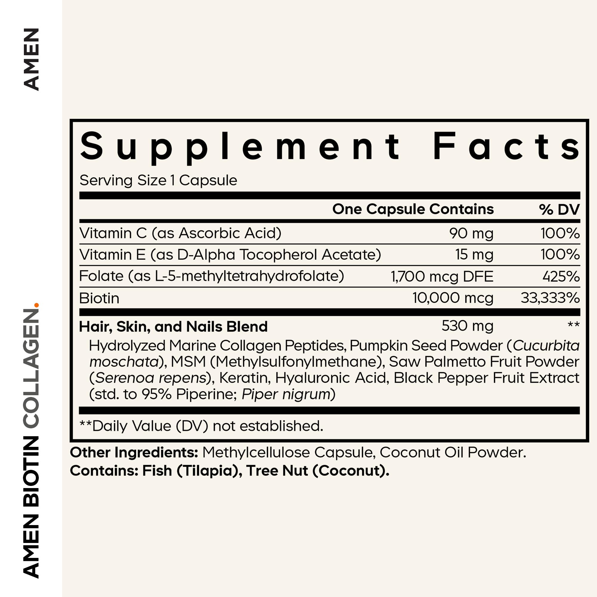 Amen Biotin Collagen: capsules faciles à avaler pour une routine quotidienne.