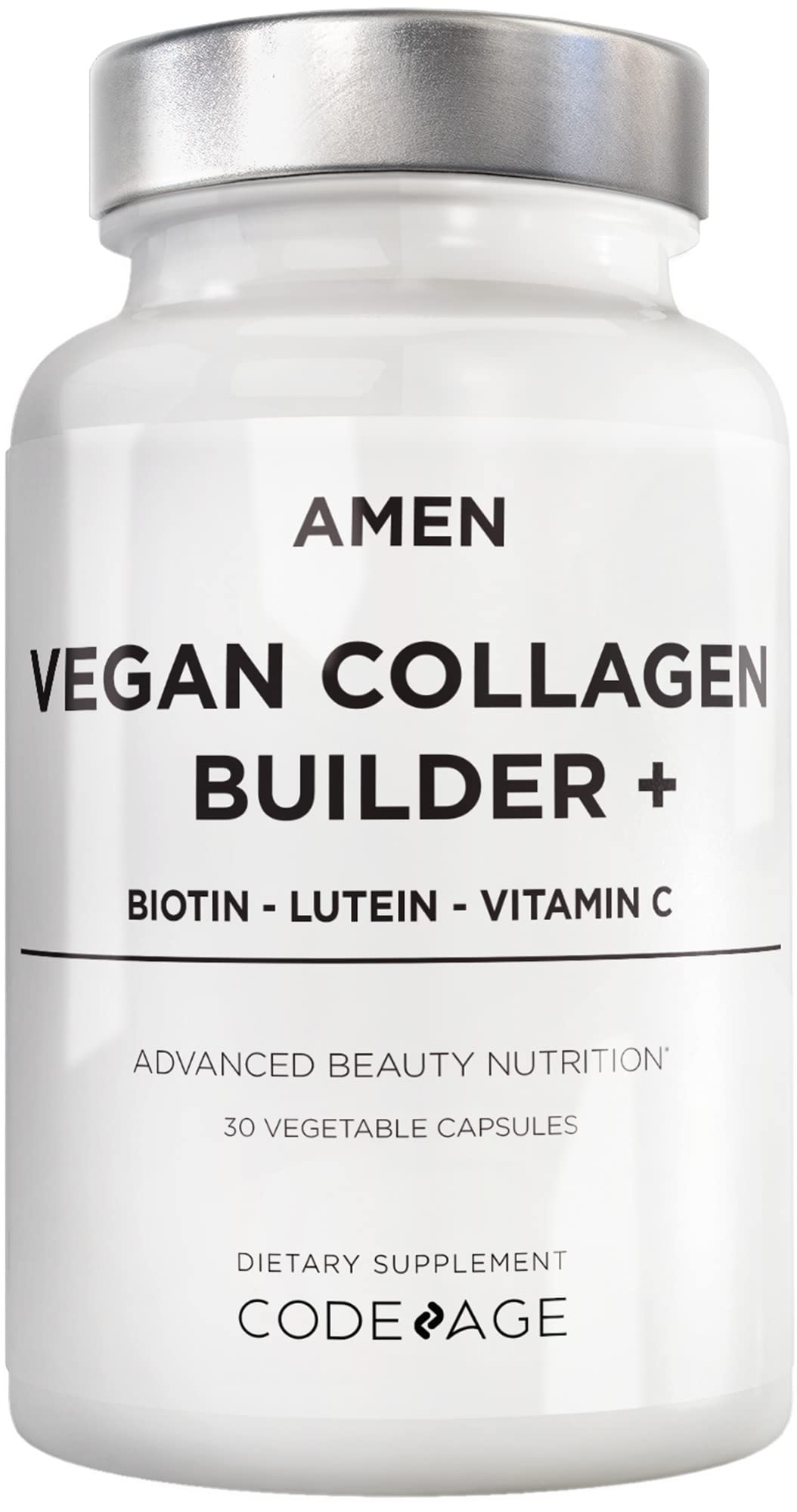 Amen Collagen Builder vegan en bouteille, pratique pour une prise quotidienne.
