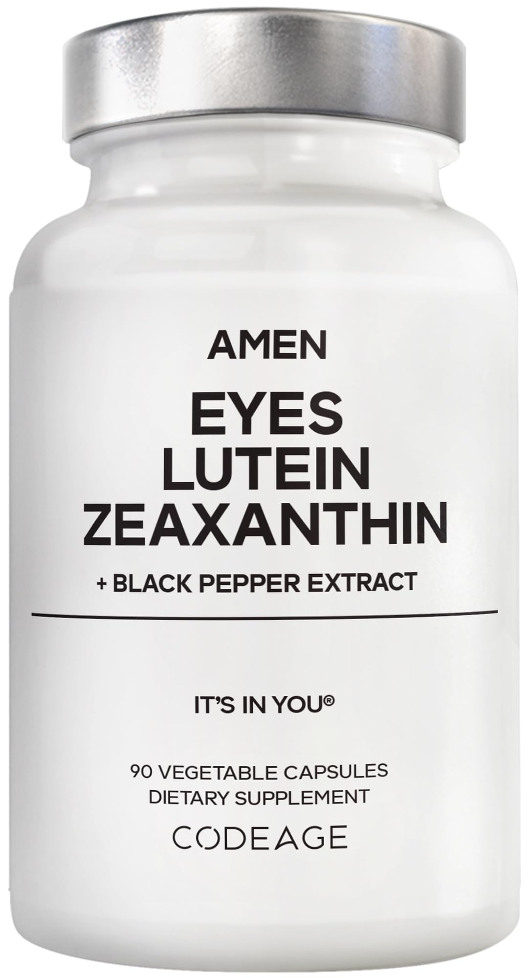 Amen Eyes Lutein Zeaxanthin – bouteille et gélules, soutien quotidien des yeux.
