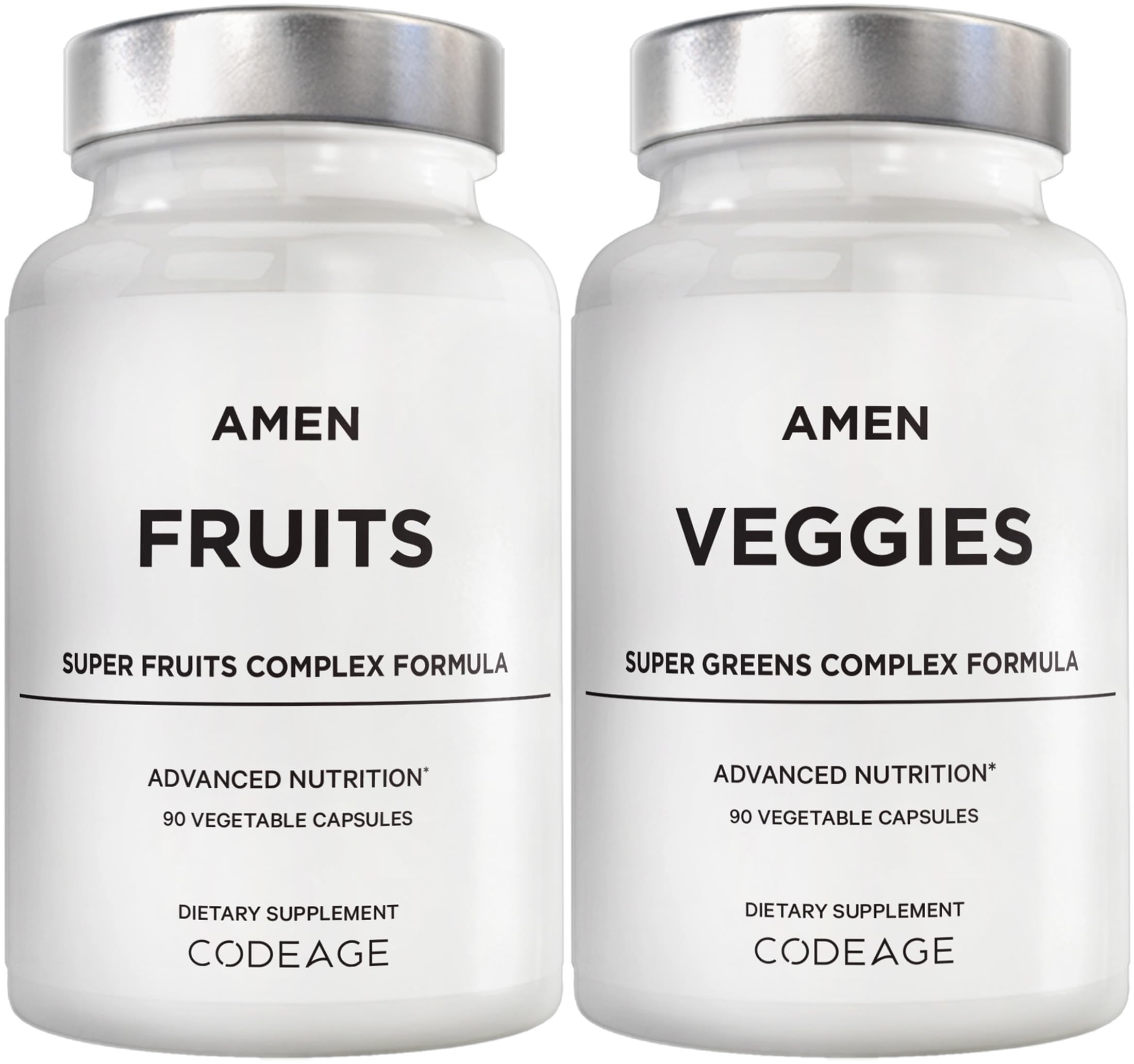 Amen Fruits + Veggies – bouteille montrant le mélange fruits et légumes pour une nutrition quotidienne