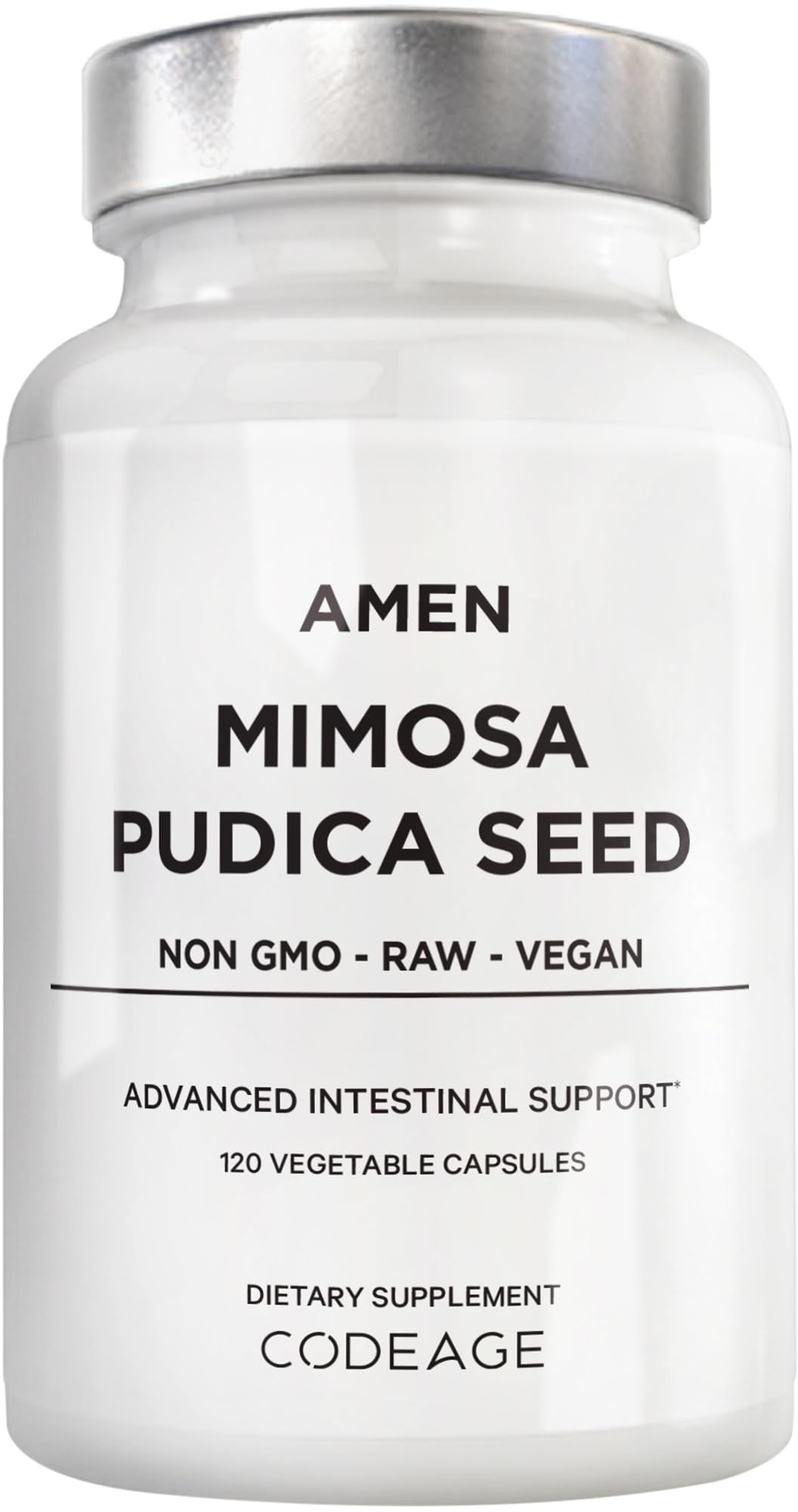Amen Mimosa Pudique : graines visibles dans le flacon, source végétale pratique