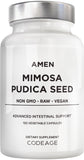 Amen Mimosa Pudique : graines visibles dans le flacon, source végétale pratique