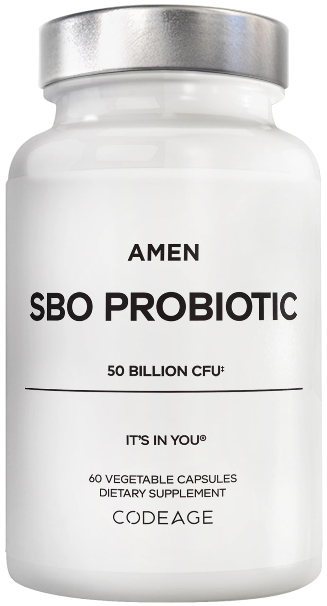 Amen SBO Probiotic dans sa bouteille, soutient l'équilibre intestinal au quotidien.