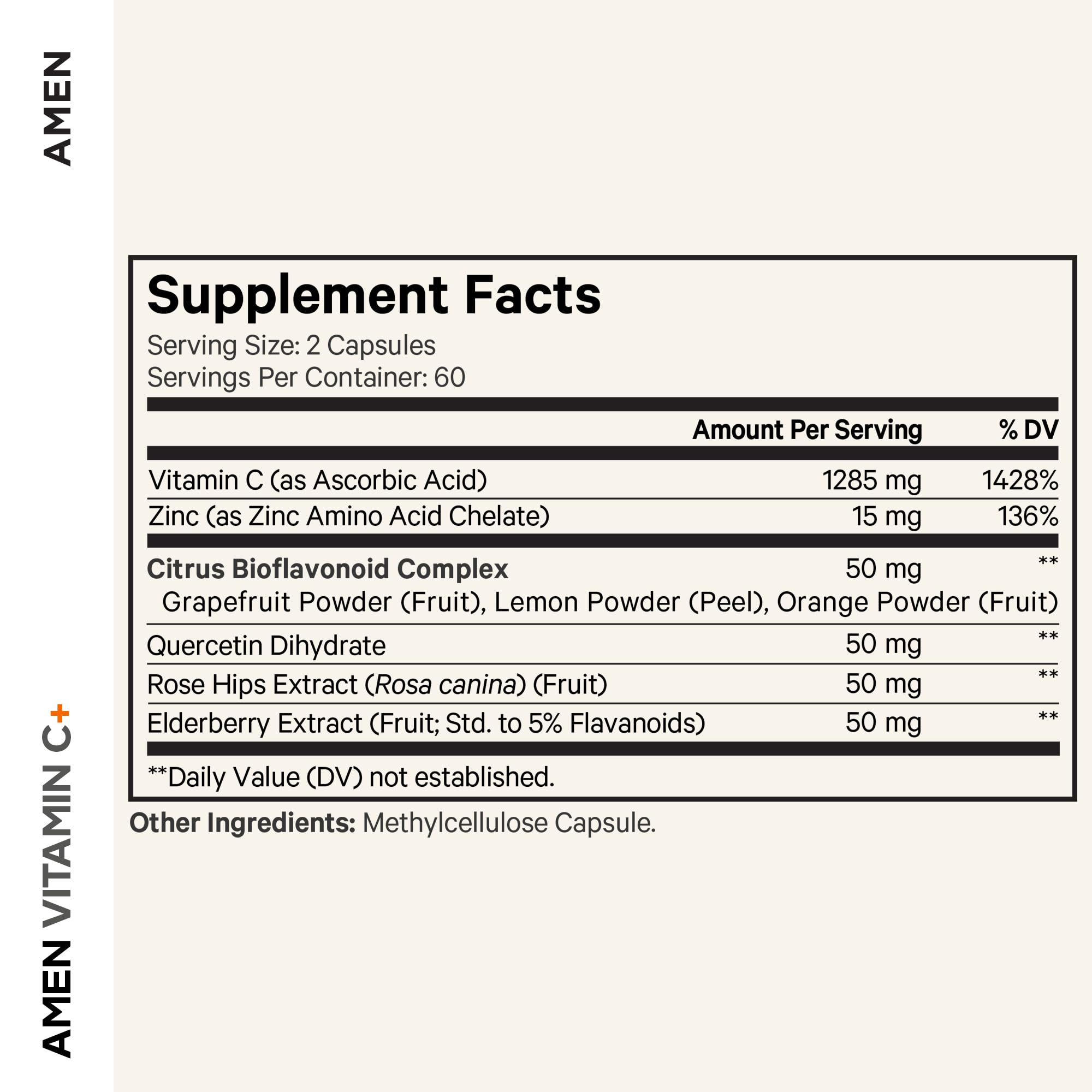 Amen Vitamin C+ avec sureau, quercétine et cynorhodon pour un mélange nutritif.