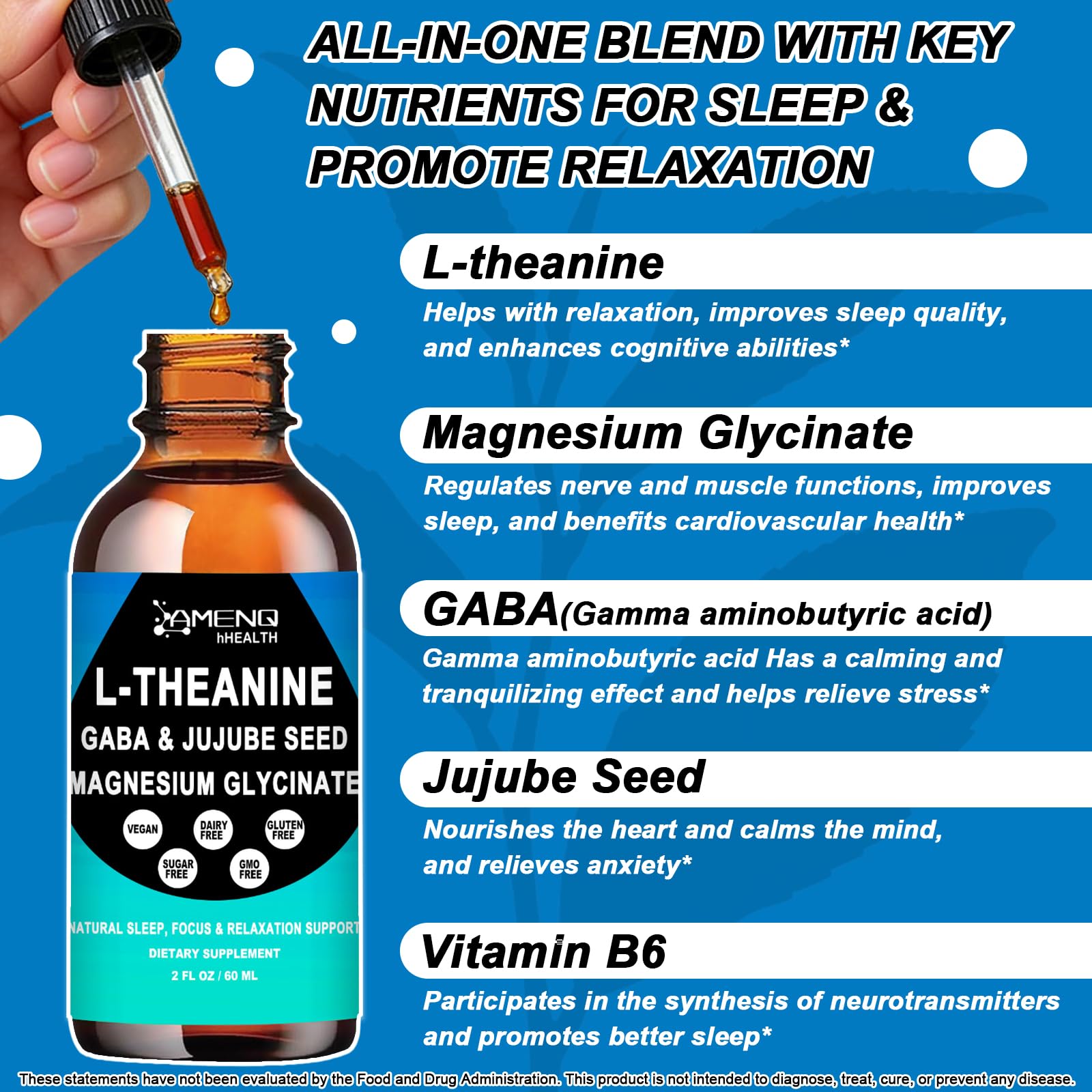 AMENQ hHEALTH L-Theanine – dose de 200 mg facilitant une concentration naturelle.