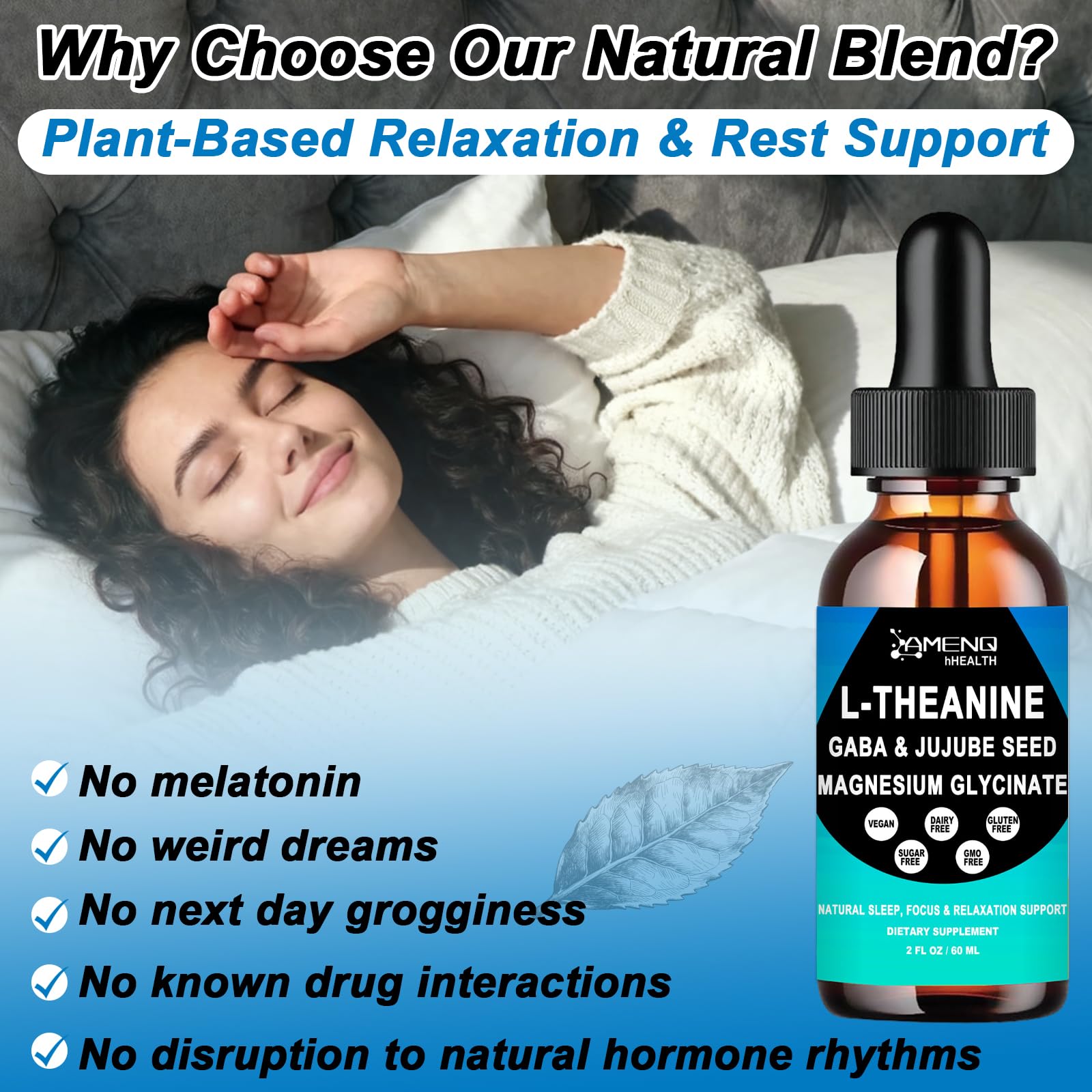 AMENQ hHEALTH L-Theanine – usage jour et nuit, intégration facile dans boissons.