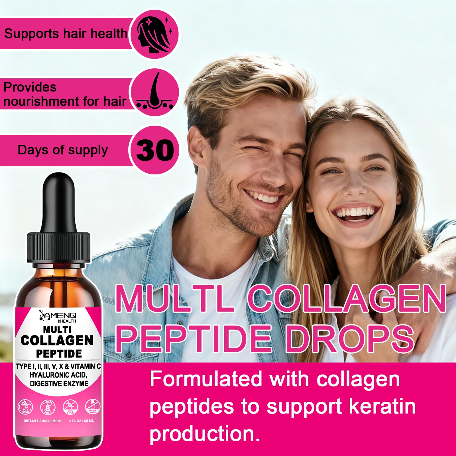 AMENQ hHEALTH Ingrédients: collagène, hyaluronique et vitamine C pour peau hydratée