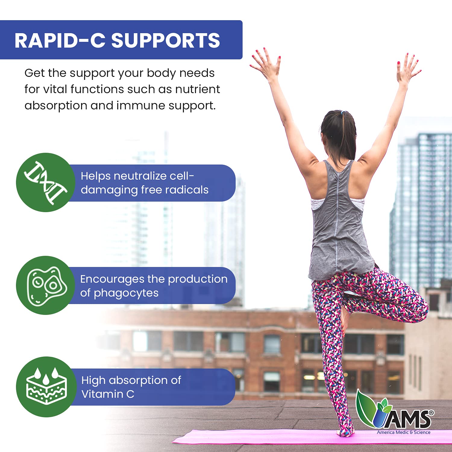 America Medic & Science Rapid-C, emballage et étiquette, produit naturel et sans OGM.
