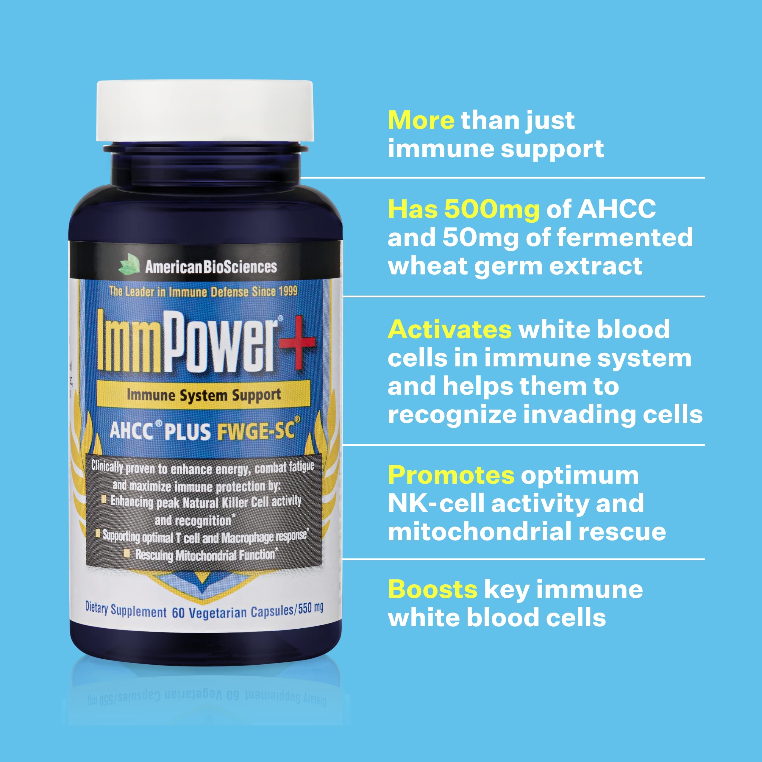 American BioSciences ImmPower Plus extrait germe de ble fermenté, soutien possible de l'énergie cellulaire.
