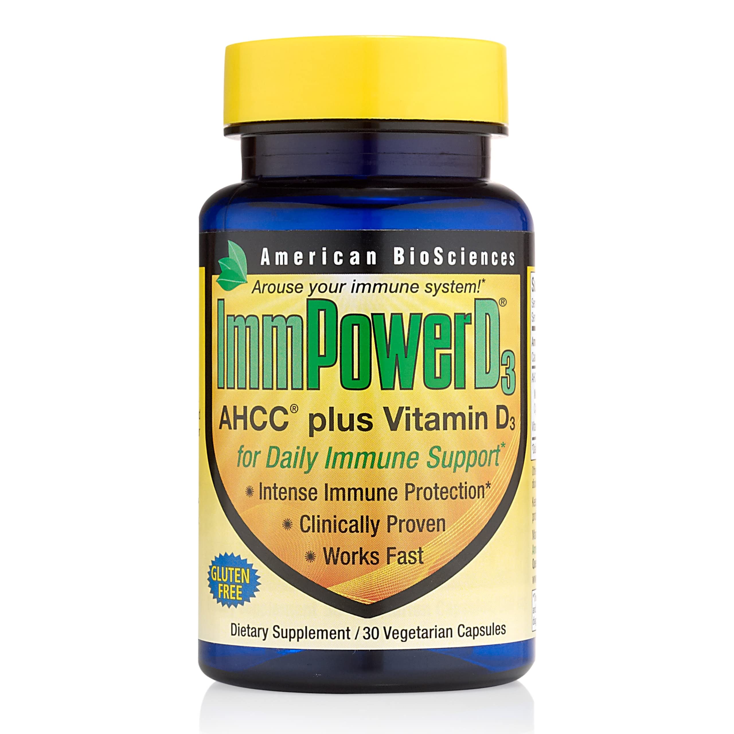 American BioSciences ImmpowerD3: bouteille et étiquette, potentiel soutien du système immunitaire.