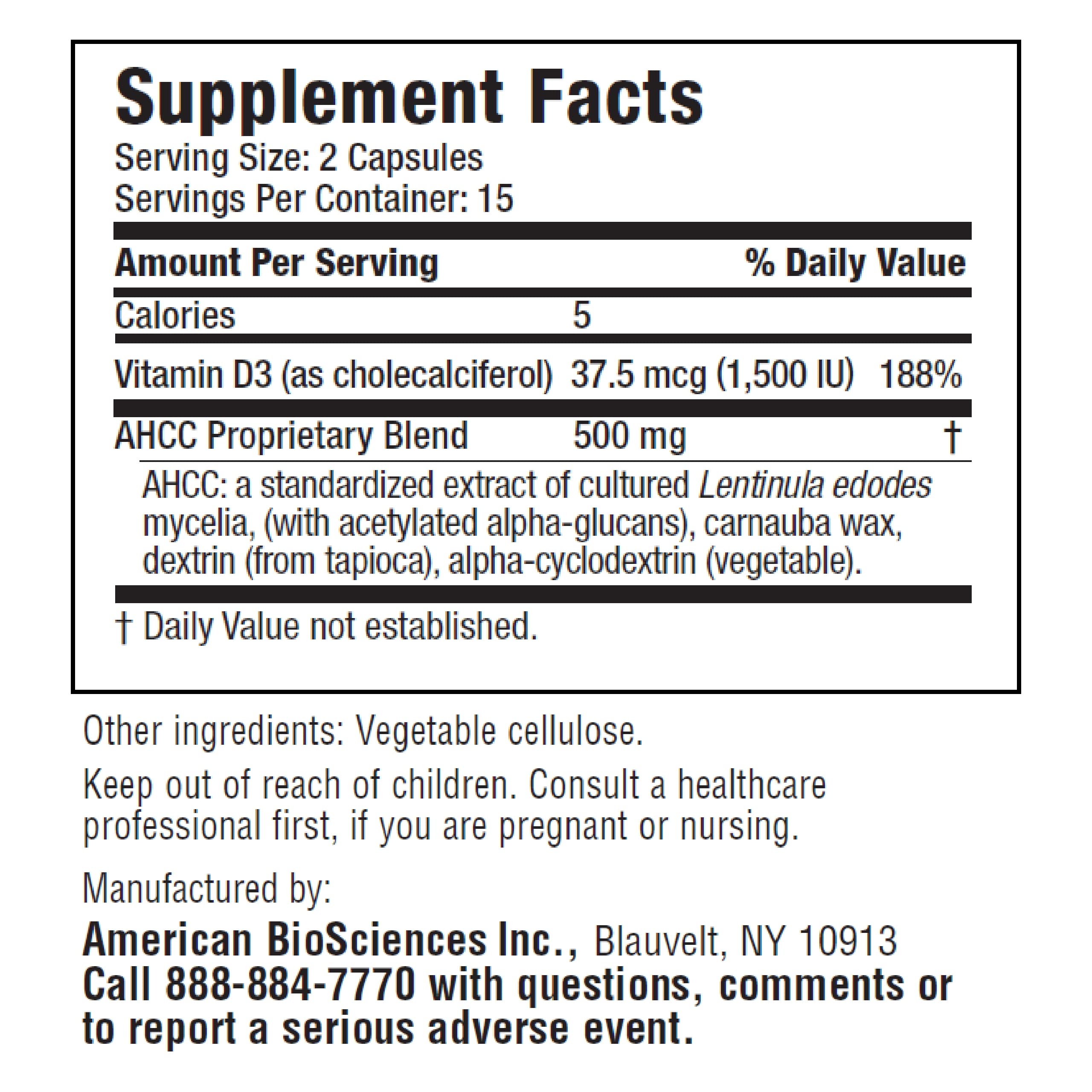 American BioSciences ImmpowerD3: capsules AHCC et vitamine D3 pour soutien potentiel.