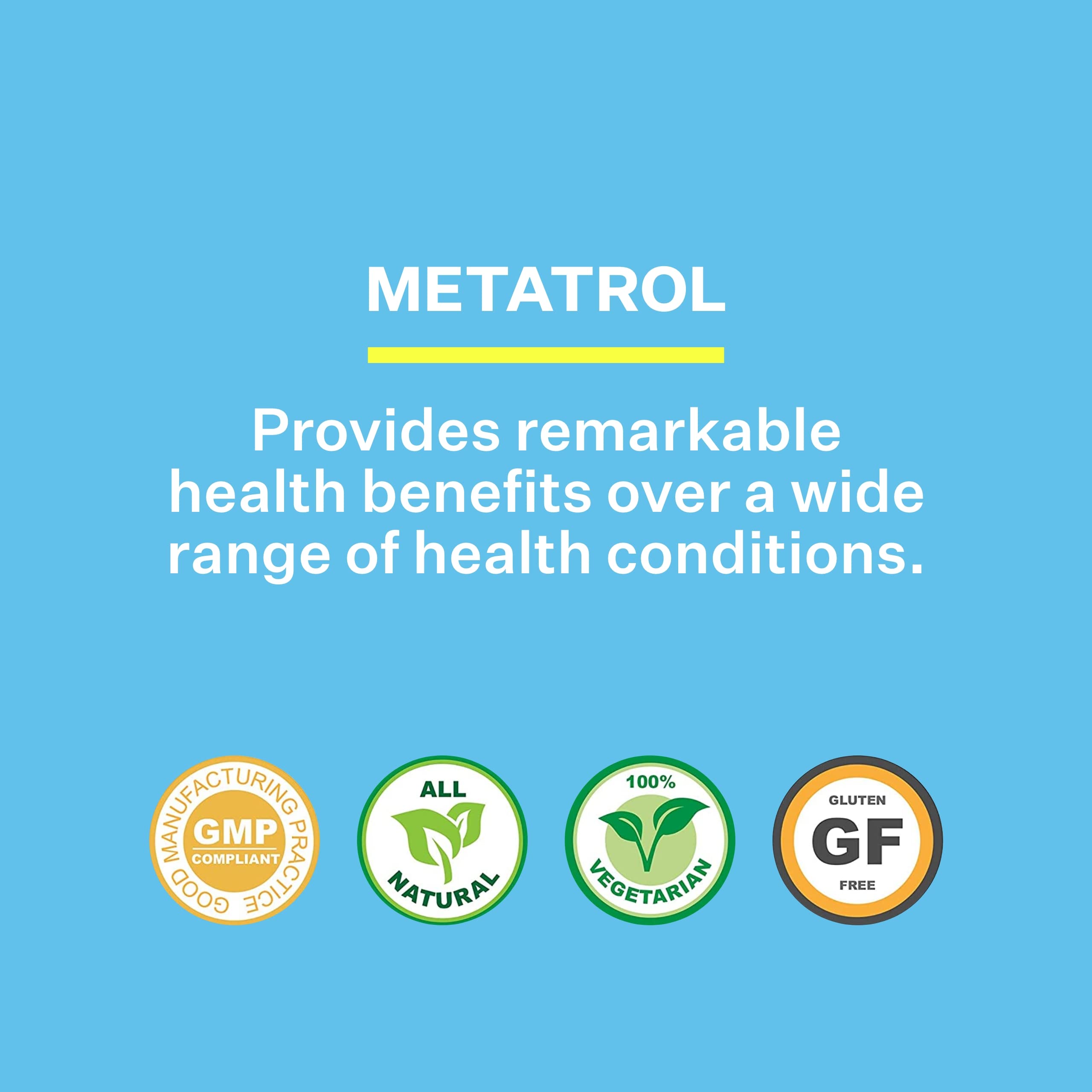 Capsules Metatrol sur badge/fond: laboratoire et fabrication USA