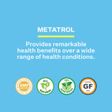 Capsules Metatrol sur badge/fond: laboratoire et fabrication USA