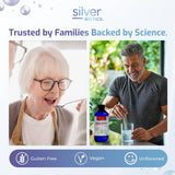 Étiquette Silver Biotics indiquant les ingrédients et l absence d additifs