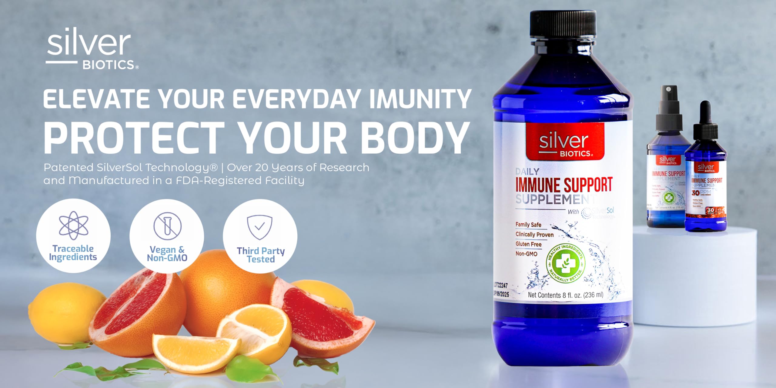 American Biotech Labs Silver Biotics, utilisation quotidienne facile.