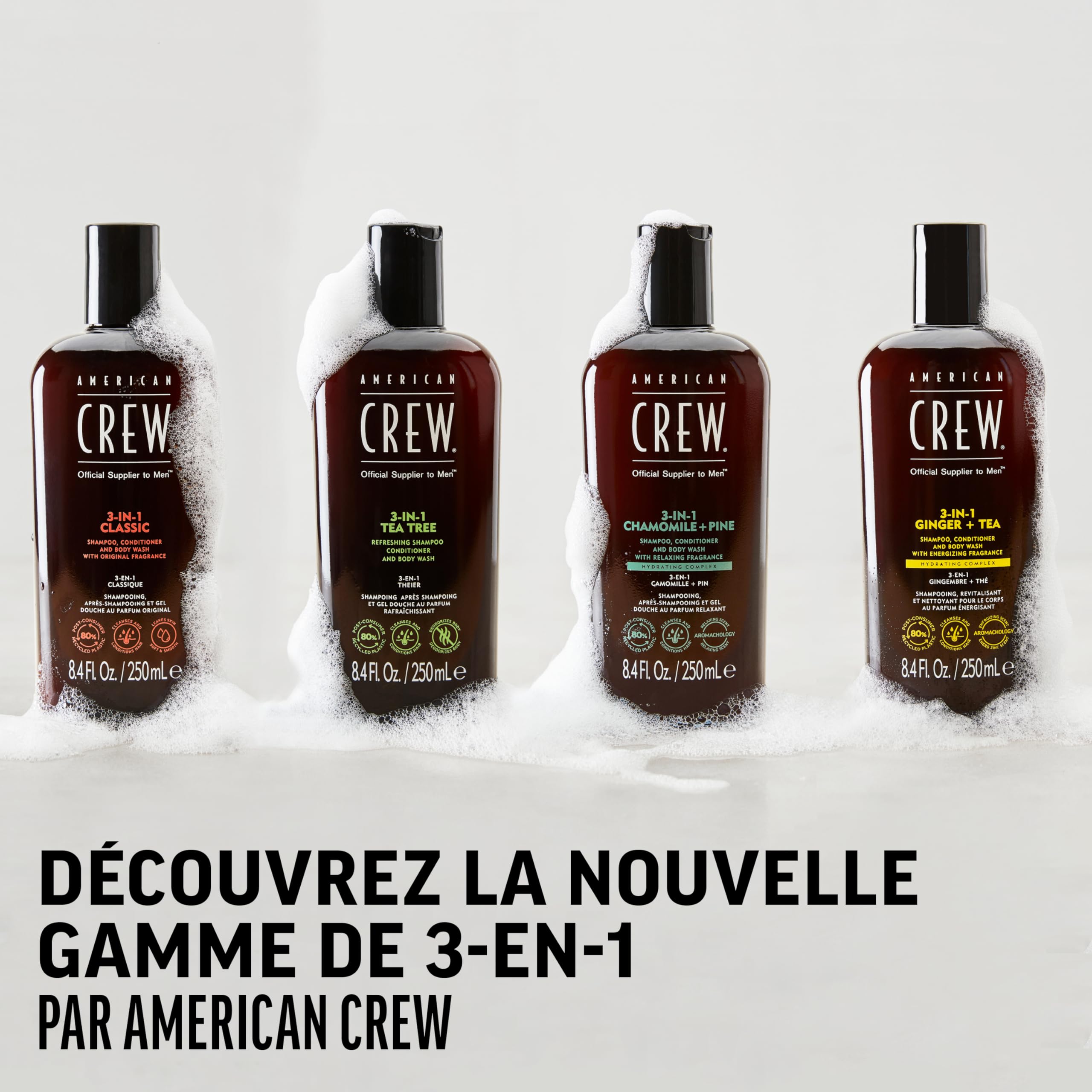 AMERICAN CREW arbre-a-the-1 3-en-1 emballage recyclé.