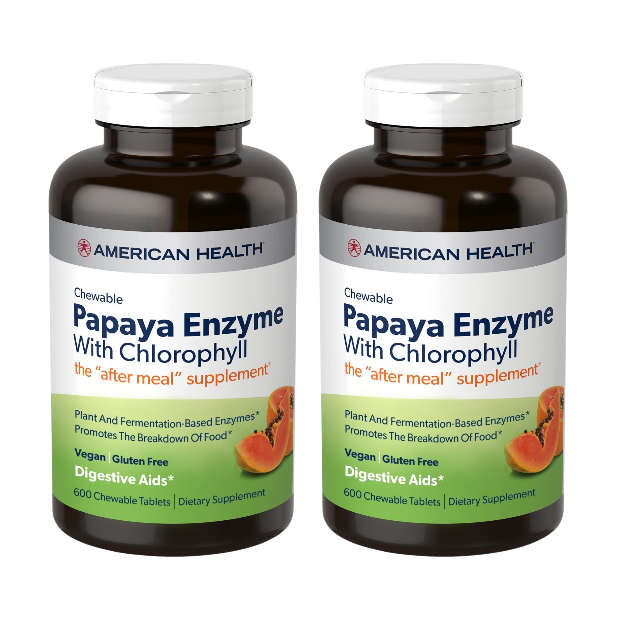 American Health Papaye Enzyme avec Chlorophylle — emballage 2-pack pour une utilisation pratique.