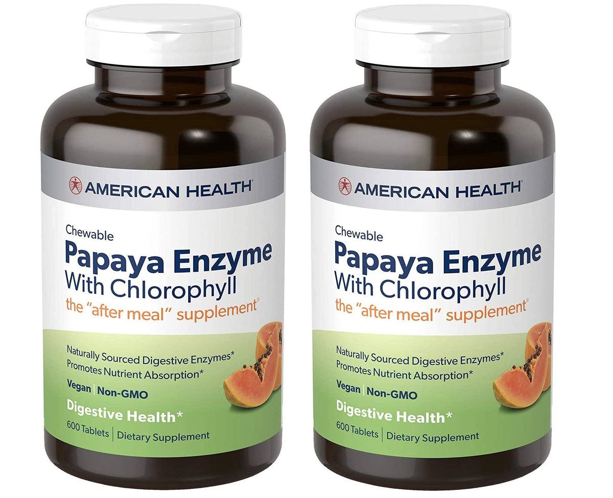 American Health Papaye Enzyme - lot 2, comprimés à mâcher après repas pour soutenir la digestion