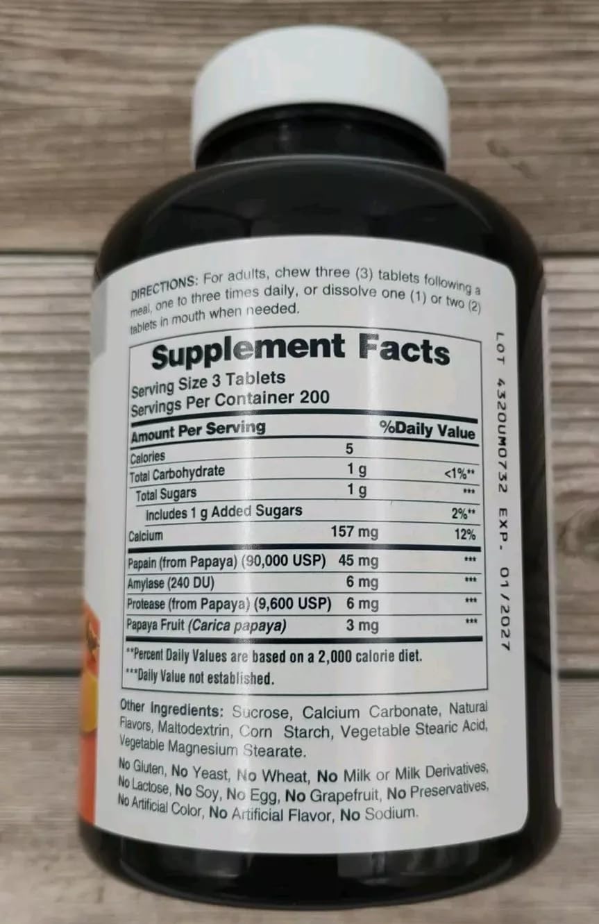 Comprimés à mâcher American Health Papaye Enzyme Original pour digestion fluide.