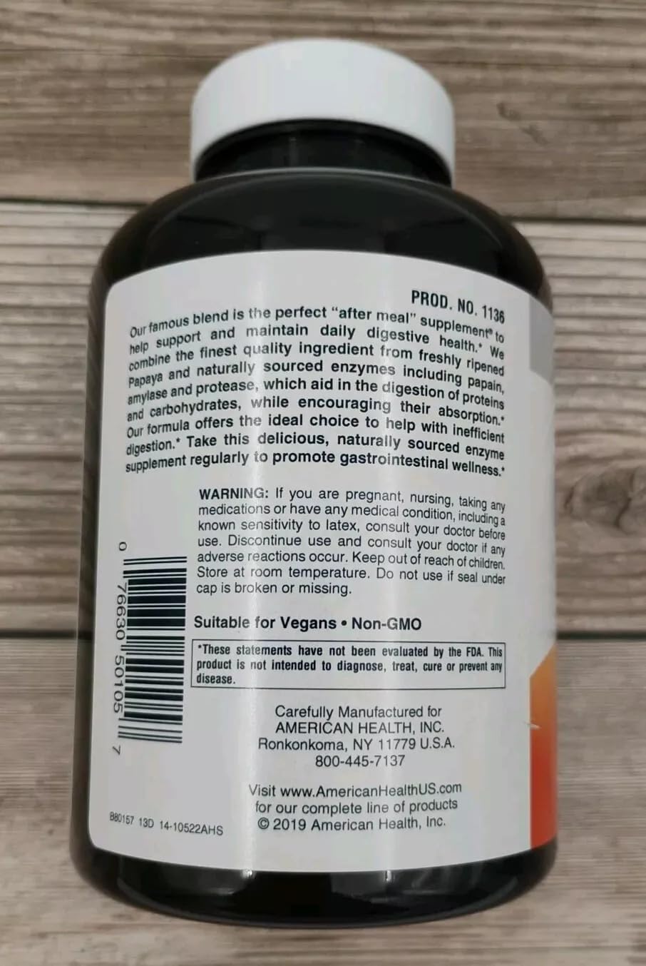 American Health Papaye Enzyme Original – ingrédients clés et enzymes digestives.