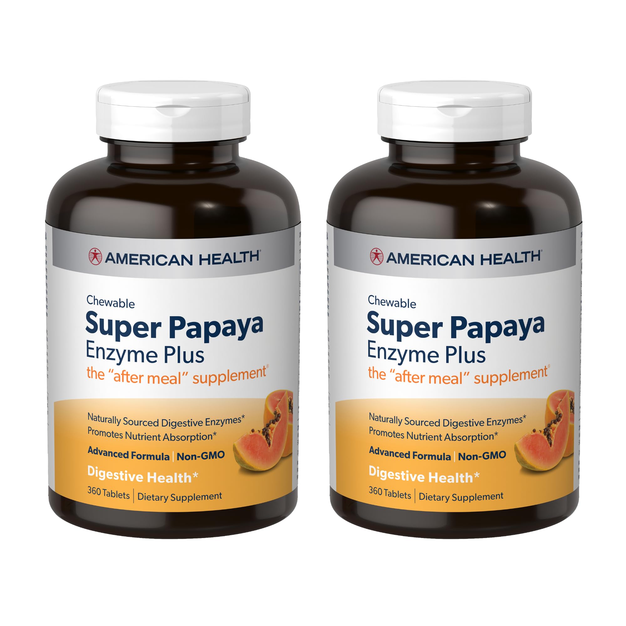 American Health Super Papaya Enzyme Plus, photo emballage, soutien digestif après repas.