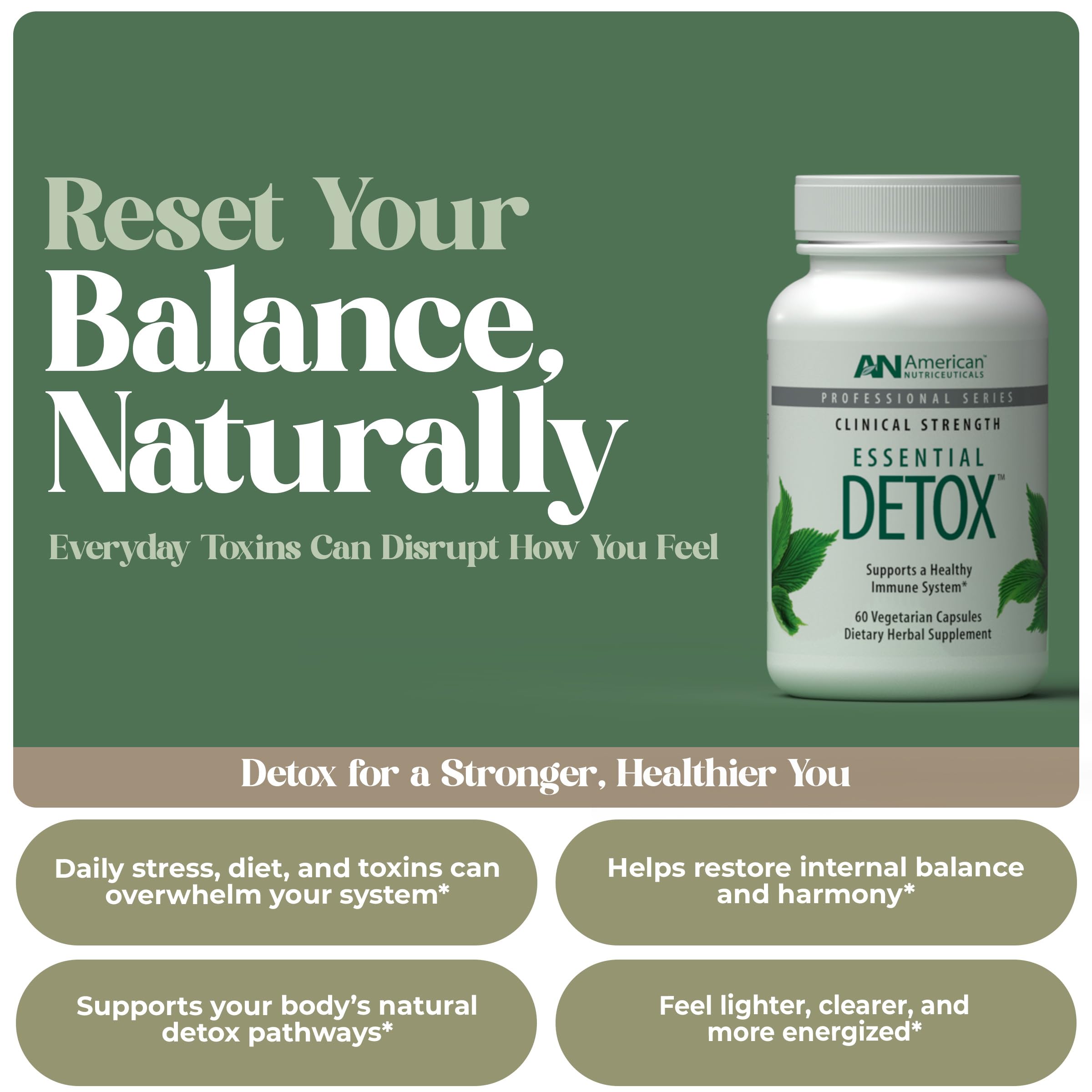 American Nutriceuticals Détox Essentielle – capsules végétariennes pour soutien quotidien du métabolisme