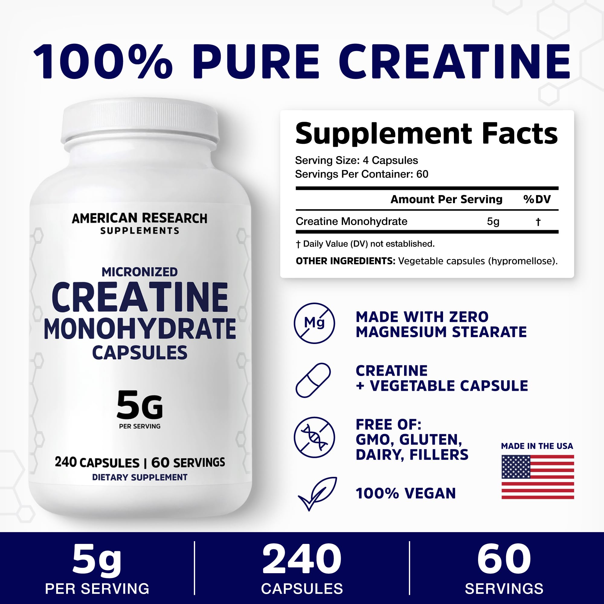 American Research Supplements Créatine Monohydrate – formule sans additifs artificiels