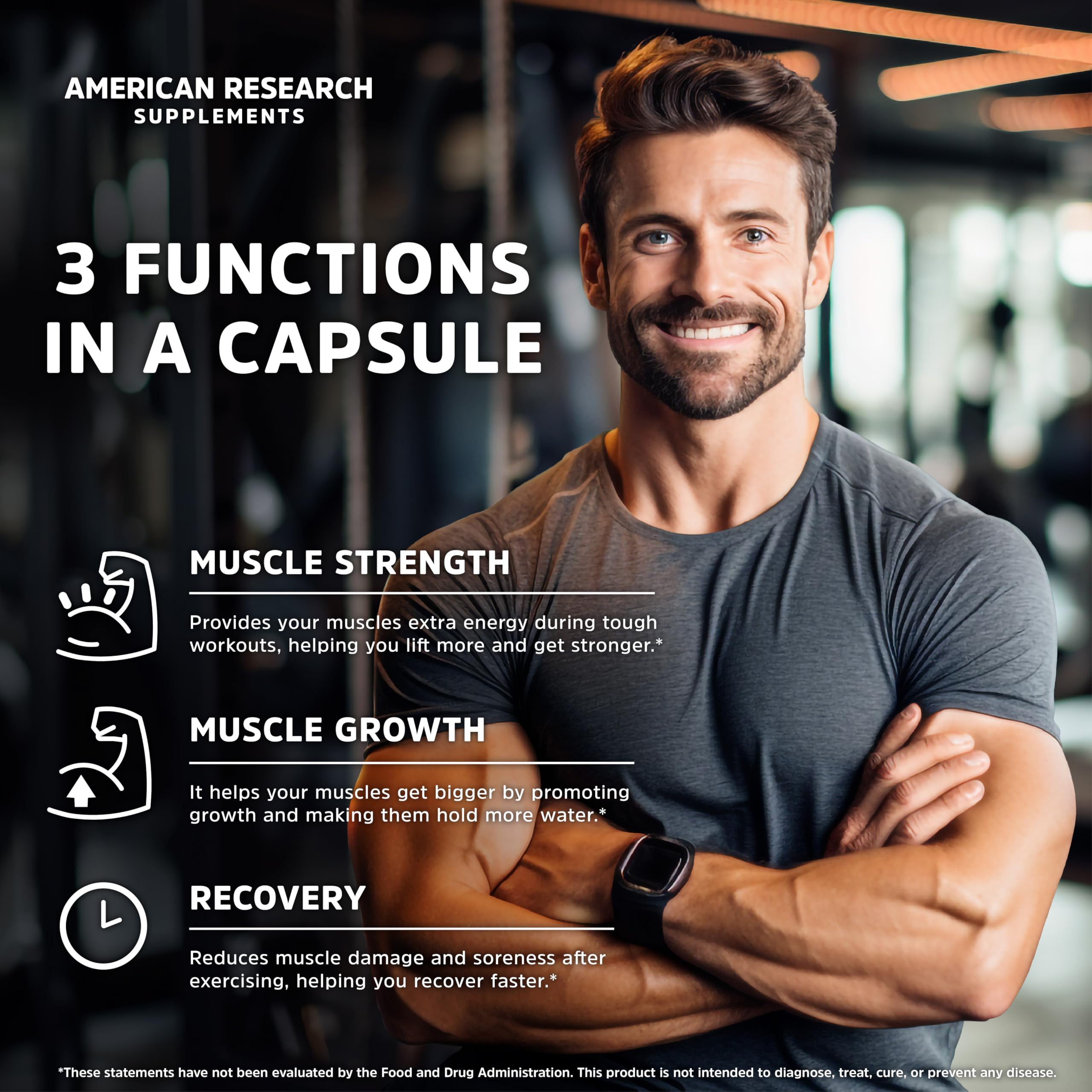 American Research Supplements Créatine Monohydrate – capsules véganes faciles à avaler