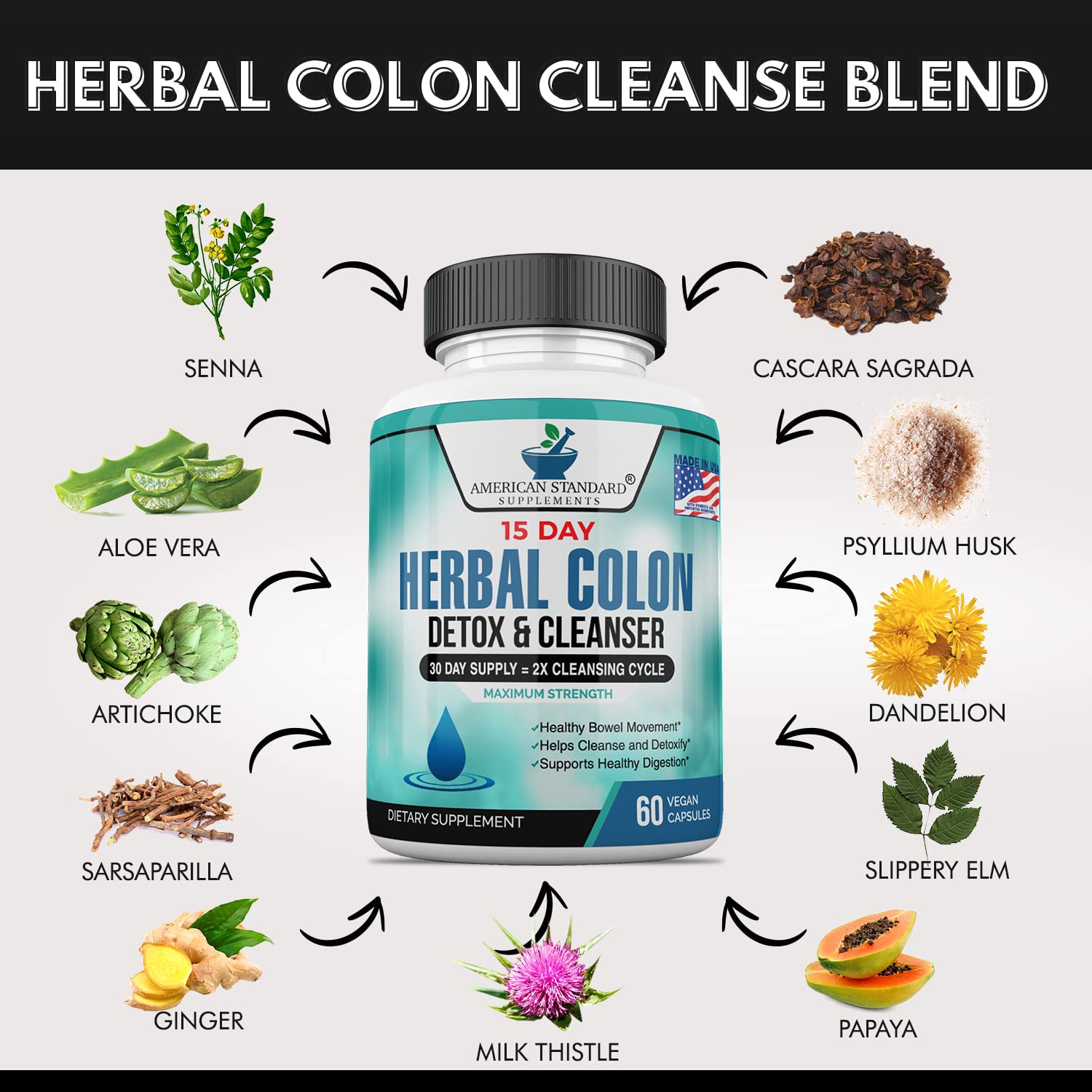 American Standard Supplements, psyllium et ingrédients clés pour soutenir une digestion régulière