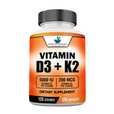 American Standard Supplements Vitamine D3 et K2 MK7 en bouteille, dosage quotidien pratique.
